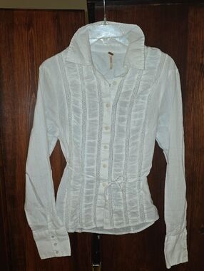 Free People - White Button-Front Lace Trim Shirt
